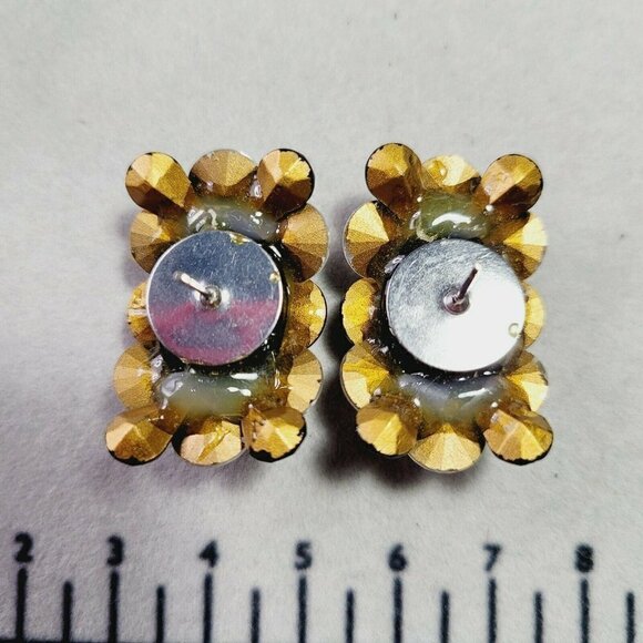 Super Bling Rhinestone Rivoli Earrings Artisan Made Crystal & Black Post Back - Picture 6 of 9